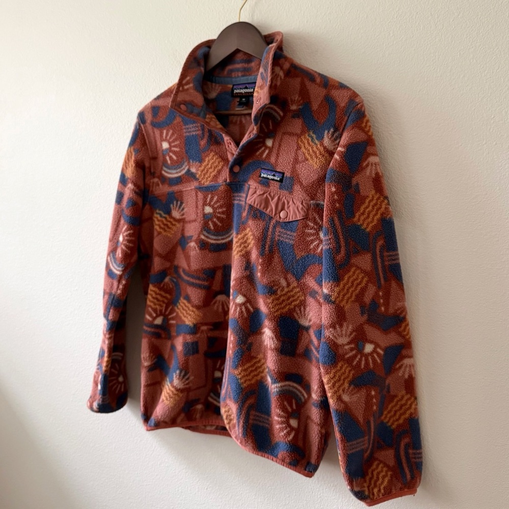 Patagonia Women’s Synchilla Snap Fleece Pullover Canyon Block Big Sisu Brown XS - Picture 7 of 15